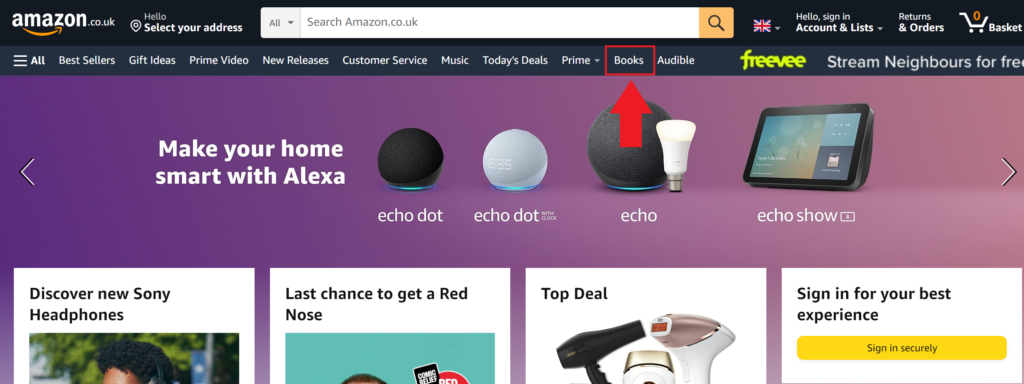 Amazon books section.