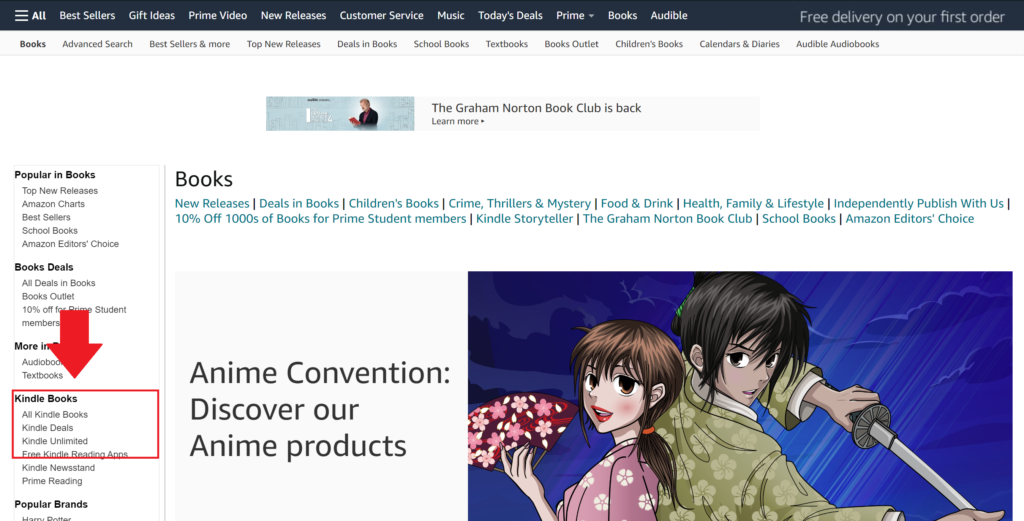 Amazon Kindle books section.