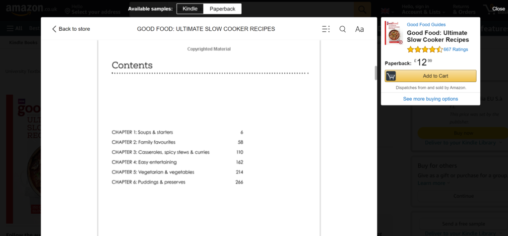 Amazon table of contents book.