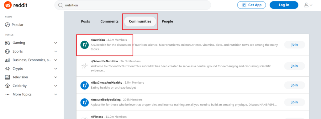 Reddit community list.