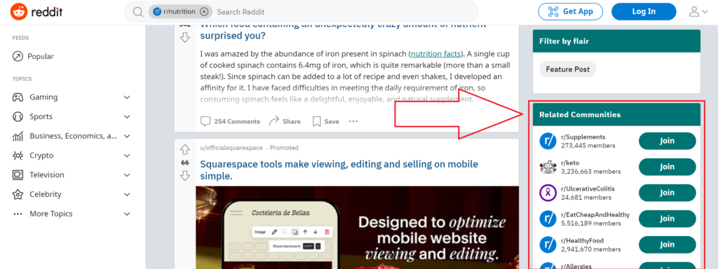Reddit related communities.