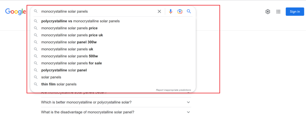 google search autosuggestion